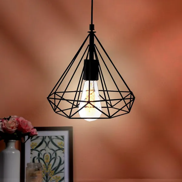 Black_Hanging_Lights_For_Living_Room/Pendant_Lights_For_Ceiling/Hanging_Lamps_For_Home_Decoration/Decorative_Hanging_Lights,Metal_(Diamond_Sl_(With_Bulb))
