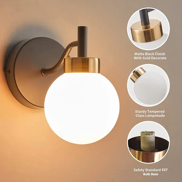 Black_&_White_Metal_Wall_Light_For_Living_Room_Modern/Wall_Lamps_For_Bedroom/For_Living_Room/Wall_Lights_For_Home_Decoration/Bedside_Wall_Lamp/Wall_Lamp_Light_(Dome_Glass_(&_),_Without_Bulb)