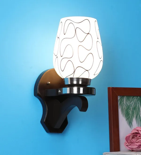 Black_&_White_Wooden_Wall_Light_Sconce_Lamp_With_Frosted_Glass/Wall_Light_For_Bedroom/Wall_Lamp_For_Living_Room/Wall_Light_For_Dining_Room/Restaurants/Home_&_Decoration_(Without_Bulb)