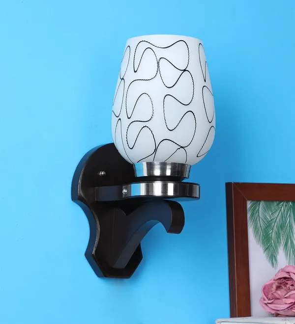 Black_&_White_Wooden_Wall_Light_Sconce_Lamp_With_Frosted_Glass/Wall_Light_For_Bedroom/Wall_Lamp_For_Living_Room/Wall_Light_For_Dining_Room/Restaurants/Home_&_Decoration_(Without_Bulb)