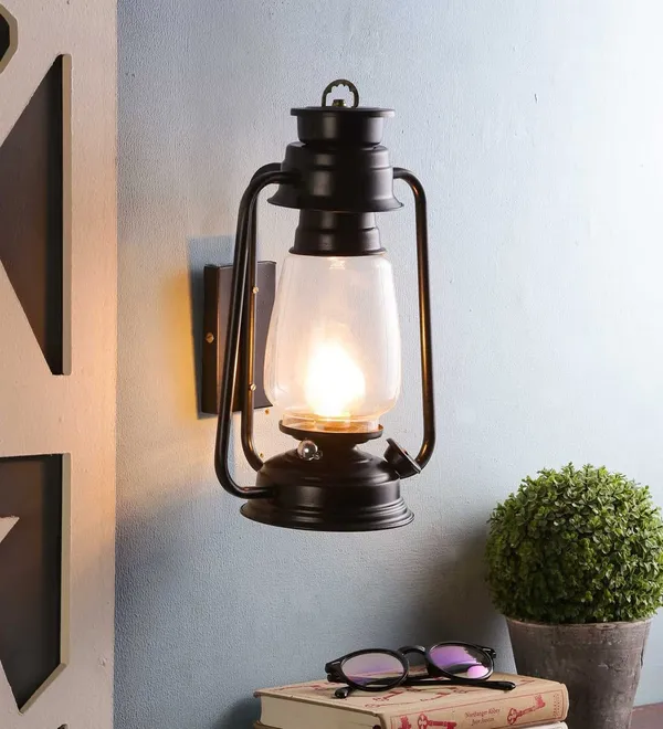 Black_Metal_Lantern_Wall_Light_Sconce_With_Glass_Shade_For_Dining,_Living_Room,_Bedroom,_Home_Decor,_Cafe_&_Restaurant_(Bulb_Not_Included)