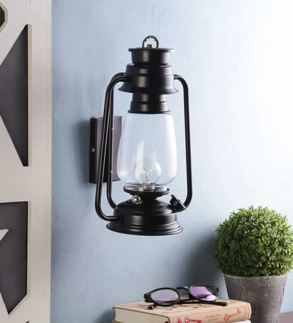 Black_Metal_Lantern_Wall_Light_Sconce_With_Glass_Shade_For_Dining,_Living_Room,_Bedroom,_Home_Decor,_Cafe_&_Restaurant_(Bulb_Not_Included)