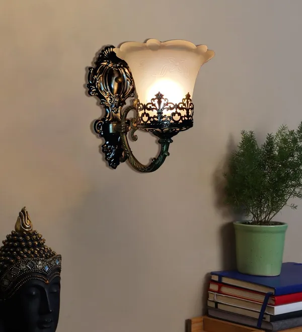 Golden_Antique_Traditional_Wall_Light_Fixture_Decorative_Sconce_With_Glass_Shade,_Classic_Lighting_Fixture_Perfect_For_Bedroom,_Living_Room,_Hallway,_Corridors,Entryways_(With_Bulb)