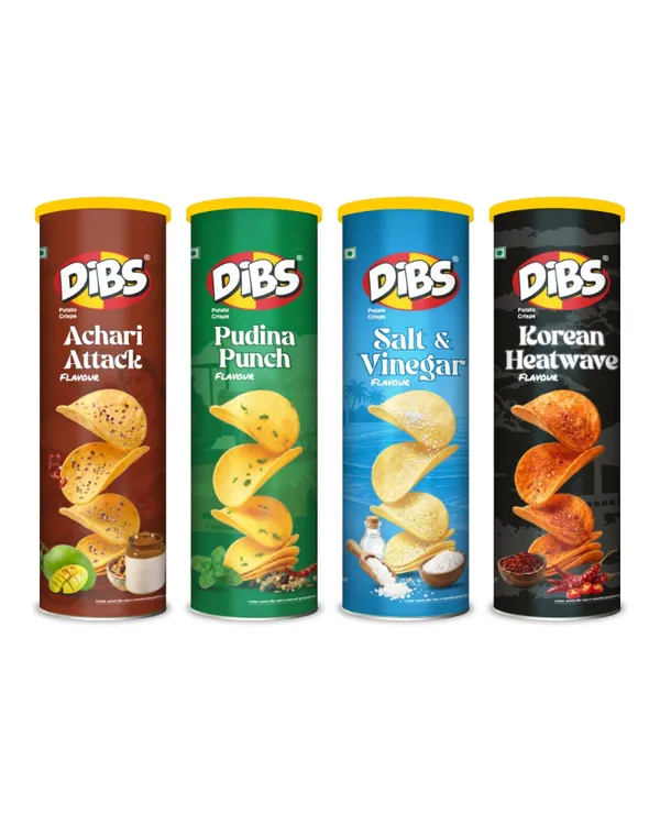Dibs_Potato_Chips_-_Combo_of_4_(Salt_&_Vinegar_x_1,_Korean_Heatwave_x_1,_Pudina_Punch_x_1,_Achari_Attack_x_1)_Thin_Crunchy_Crispy_Snack_|_(4_x_102_G)
