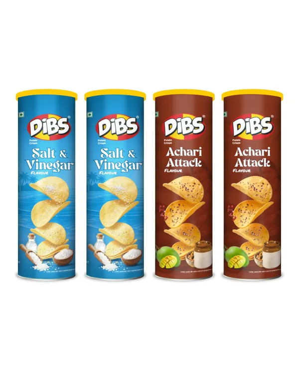 Dibs_Potato_Chips_-_Combo_of_4_(Salt_&_Vinegar_x_2,_Achari_Attack_x_2)_Thin_Crunchy_Crispy_Snack_|_(4_x_102_G)