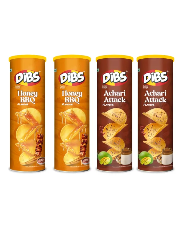 Dibs_Potato_Chips_-_Combo_of_4_(Honey_BBQ_x_2,_Achari_Attack_x_2)_Thin_Crunchy_Crispy_Snack_|_(4_x_102_G)