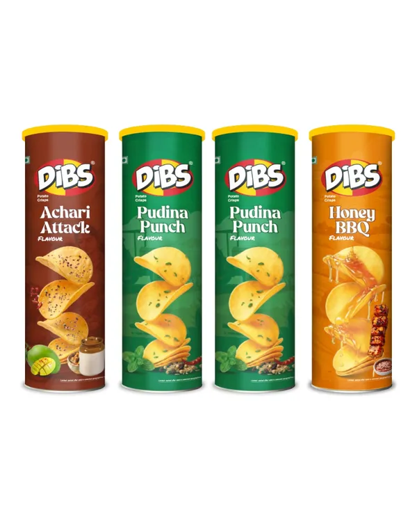 Dibs_Potato_Chips_-_Combo_of_4_(Pudina_Punch_x_2,_Achari_Attack_x_1,_Honey_BBQ_x_1)_Thin_Crunchy_Crispy_Snack_|_(4_x_102_G)