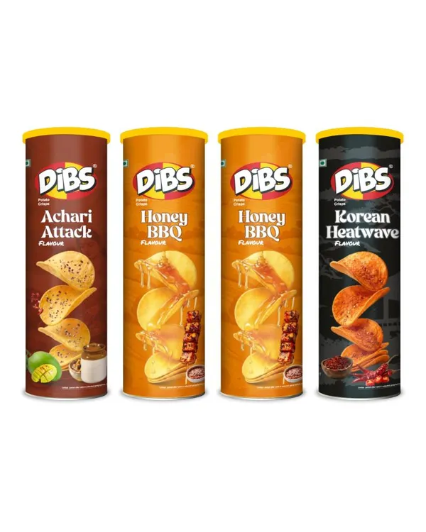 Dibs_Potato_Chips_-_Combo_of_4_(Honey_BBQ_x_2,_Korean_Heatwave_x_1,_Achari_Attack_x_1)_Thin_Crunchy_Crispy_Snack_|_(4_x_102_G)