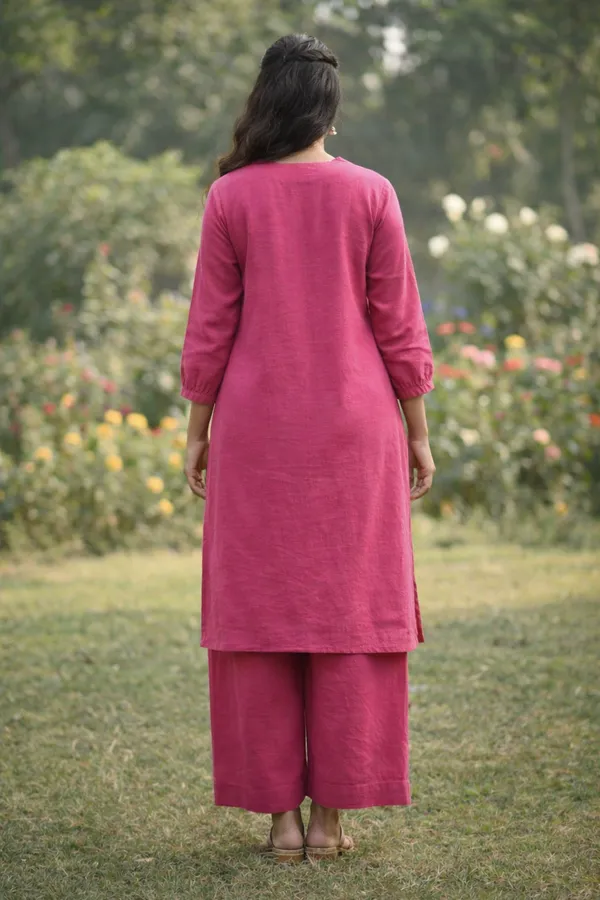 Rose_Pink_Handpainted_Cotton_Kurta_Pant_Set_|_Artisan_Floral_Handcrafted_Co_Ord_For_Women