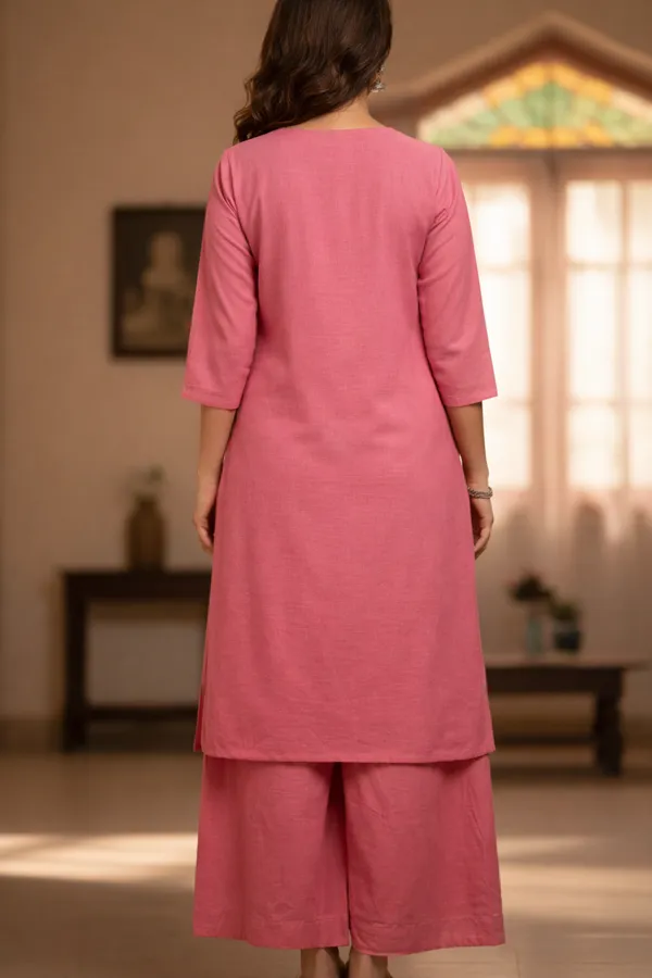 Pink_Handpainted_Cotton_Kurta_Pant_Set_|_Floral_Artisan_Co_Ord_For_Women