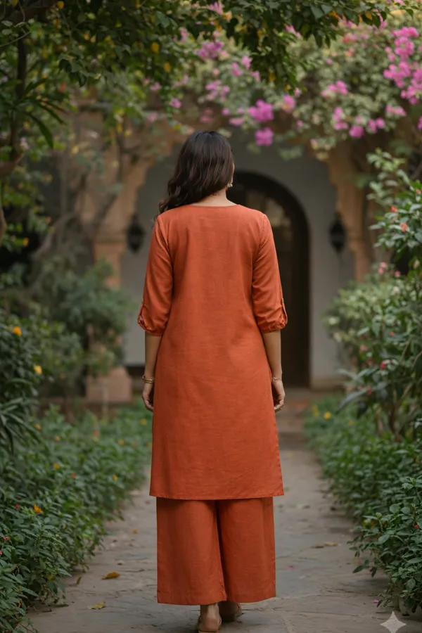 Rust_Handpainted_Cotton_Kurta_Pant_Set_|_Artisan_Folk_Art_Handcrafted_Co_Ord_For_Women