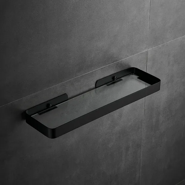 FUAO_Premium_Luxury_Bathroom_Glass_Shelf_Wall_Mounted_|_SUS_304_Grade_Frame_|_Toughened_Glass_|_100%_Rust_Proof_Shower_&_Washbasin_Shelf_|_Chrome,_Gold,_Rose_Gold_&_Matte_Black_(1,_Black)