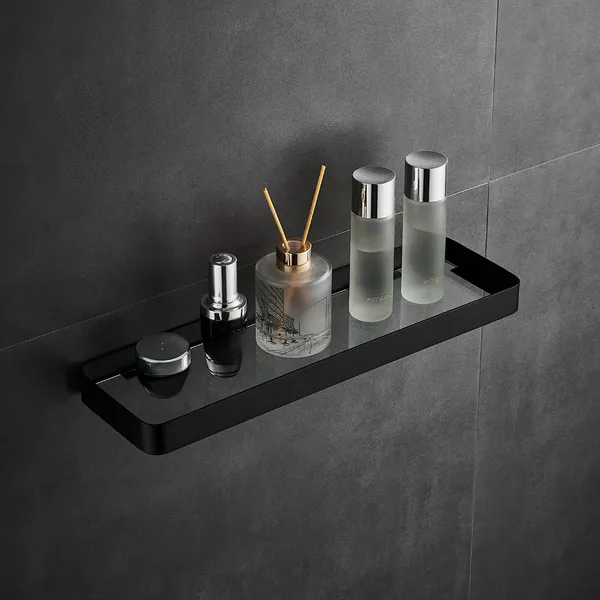 FUAO_Premium_Luxury_Bathroom_Glass_Shelf_Wall_Mounted_|_SUS_304_Grade_Frame_|_Toughened_Glass_|_100%_Rust_Proof_Shower_&_Washbasin_Shelf_|_Chrome,_Gold,_Rose_Gold_&_Matte_Black_(1,_Black)