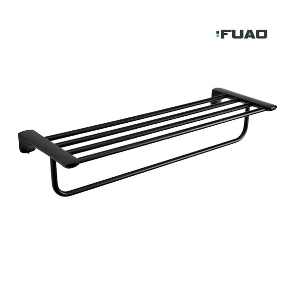 FUAO_Wall_Mounted_Bathroom_Towel_Rack_with_Top_Shelf_&_Hanging_Bar_|_SUS_304_Grade_Stainless_Steel_|_100%_Rust_Proof_|_Matte_Black,_Chrome_&_Rose_Gold_|_Premium_Hotel_Style_Organiser_(1,_Matte_Black)