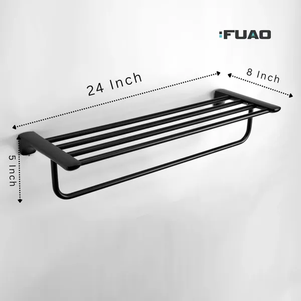 FUAO_Wall_Mounted_Bathroom_Towel_Rack_with_Top_Shelf_&_Hanging_Bar_|_SUS_304_Grade_Stainless_Steel_|_100%_Rust_Proof_|_Matte_Black,_Chrome_&_Rose_Gold_|_Premium_Hotel_Style_Organiser_(1,_Matte_Black)