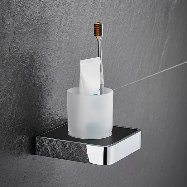 FUAO_Maxton_Series_Tumbler_Holder_|_Wall_Mounted,_Rust_Proof_&_Corrosion_Free,_Heavy-Duty_Bathroom_Accessory_|_Space-Saving_Tooth_Brush_Holder_|_Chrome,_Brushed_Gold_&_Matte_Black_(Chrome_Glossy)