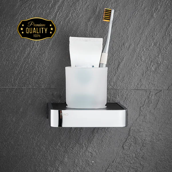 FUAO_Maxton_Series_Tumbler_Holder_|_Wall_Mounted,_Rust_Proof_&_Corrosion_Free,_Heavy-Duty_Bathroom_Accessory_|_Space-Saving_Tooth_Brush_Holder_|_Chrome,_Brushed_Gold_&_Matte_Black_(Chrome_Glossy)