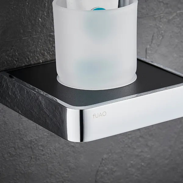 FUAO_Maxton_Series_Tumbler_Holder_|_Wall_Mounted,_Rust_Proof_&_Corrosion_Free,_Heavy-Duty_Bathroom_Accessory_|_Space-Saving_Tooth_Brush_Holder_|_Chrome,_Brushed_Gold_&_Matte_Black_(Chrome_Glossy)