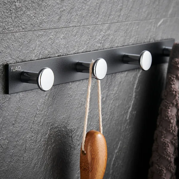 FUAO_Maxton_Series_Robe_Hook,_Wall_Mounted,_Rust_Proof_&_Corrosion_Free,_Heavy-Duty_Bathroom_Hanger,_Space-Saving_Luxury_Accessory_|_Chrome,_Brushed_Gold_&_Matte_Black_(Chrome_Glossy)
