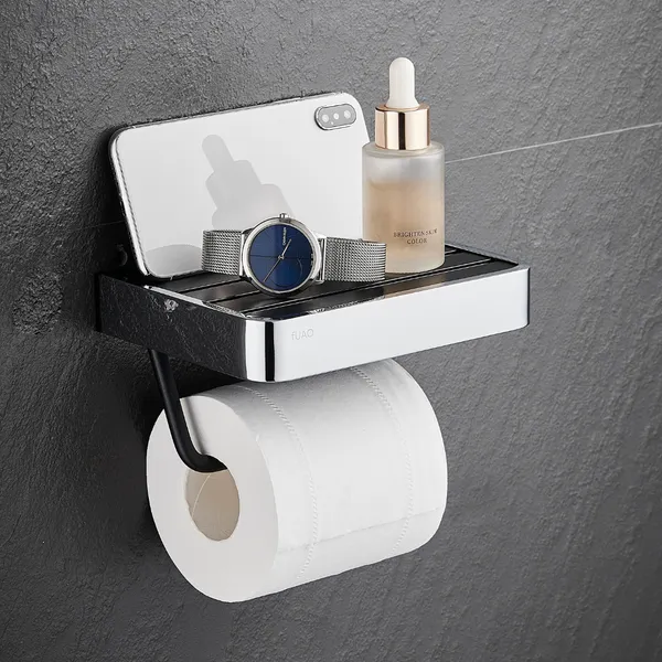 FUAO_Maxton_Series_Toilet_Paper_Holder,_Wall_Mounted,_Rust_Proof_&_Corrosion_Free,_Heavy-Duty_Bathroom_Tissue_Holder,_Modern_Accessory_|_Chrome,_Brushed_Gold_&_Matte_Black_(Chrome_Glossy)