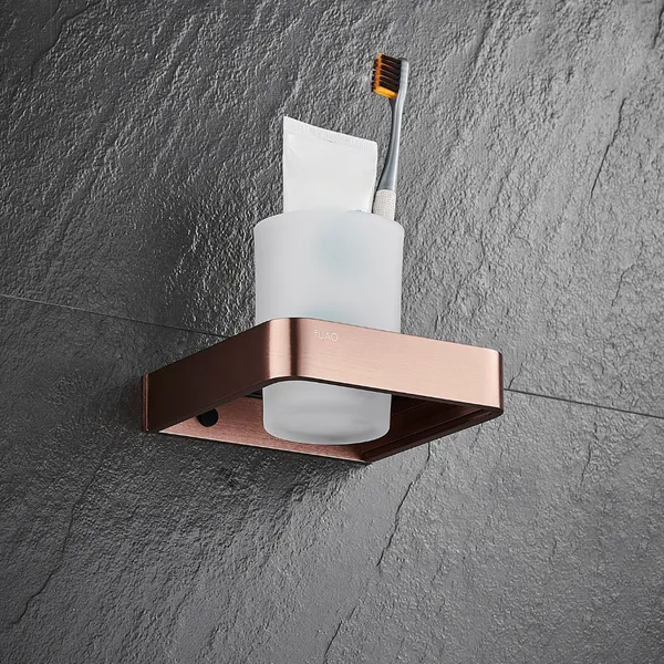 FUAO_Maxton_Series_Tumbler_Holder_|_Wall_Mounted,_Rust_Proof_&_Corrosion_Free,_Heavy-Duty_Bathroom_Accessory_|_Space-Saving_Tooth_Brush_Holder_(Brushed_Rosegold_NEW)