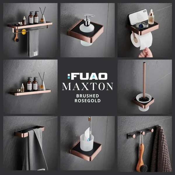 FUAO_Maxton_Series_Tumbler_Holder_|_Wall_Mounted,_Rust_Proof_&_Corrosion_Free,_Heavy-Duty_Bathroom_Accessory_|_Space-Saving_Tooth_Brush_Holder_(Brushed_Rosegold_NEW)