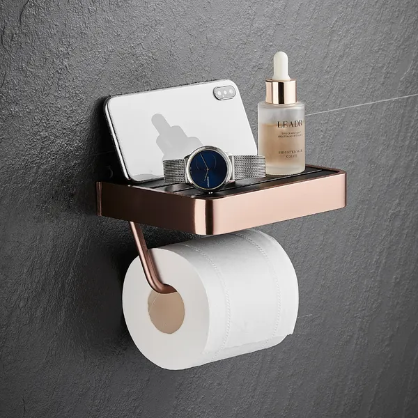 FUAO_Maxton_Series_Toilet_Paper_Holder,_Wall_Mounted,_Rust_Proof_&_Corrosion_Free,_Heavy-Duty_Bathroom_Tissue_Holder,_Modern_Accessory_|_Chrome,_Brushed_Gold_&_Matte_Black_(Brushed_Rosegold_NEW)