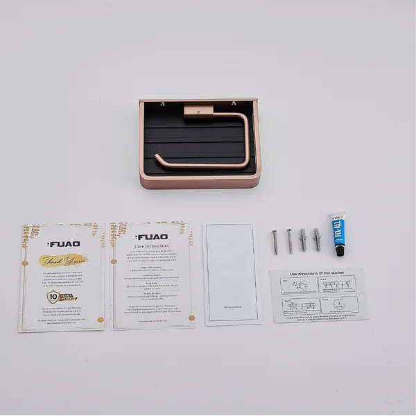 FUAO_Maxton_Series_Toilet_Paper_Holder,_Wall_Mounted,_Rust_Proof_&_Corrosion_Free,_Heavy-Duty_Bathroom_Tissue_Holder,_Modern_Accessory_|_Chrome,_Brushed_Gold_&_Matte_Black_(Brushed_Rosegold_NEW)