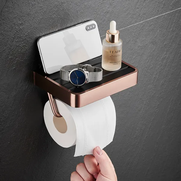 FUAO_Maxton_Series_Toilet_Paper_Holder,_Wall_Mounted,_Rust_Proof_&_Corrosion_Free,_Heavy-Duty_Bathroom_Tissue_Holder,_Modern_Accessory_|_Chrome,_Brushed_Gold_&_Matte_Black_(Brushed_Rosegold_NEW)