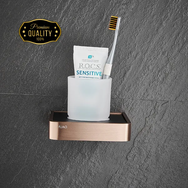 FUAO_Maxton_Series_Tumbler_Holder_|_Wall_Mounted,_Rust_Proof_&_Corrosion_Free,_Heavy-Duty_Bathroom_Accessory_|_Space-Saving_Tooth_Brush_Holder_|_Chrome,_Brushed_Gold_&_Matte_Black_(Brushed_Bronze)