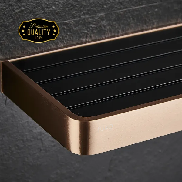 FUAO_Maxton_Series_Bathroom_Shelf,_Wall_Mounted,_Rust_Proof_&_Corrosion_Free,_Heavy-Duty_Storage_Rack,_Space-Saving_Modern_Accessory_|_Chrome,_Brushed_Gold_&_Matte_Black_(Brushed_Bronze)