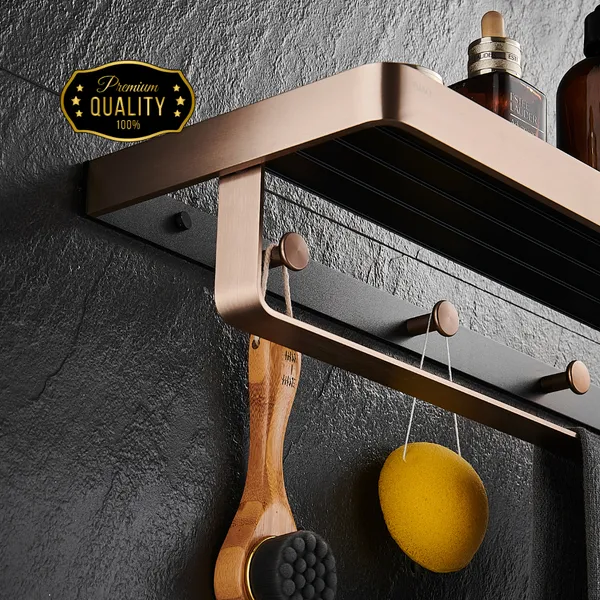 FUAO_Maxton_Series_Towel_Rack,_Wall_Mounted,_Rust_Proof_&_Corrosion_Free,_Heavy-Duty_Bathroom_Shelf_&_Hanger,_Multipurpose_Storage_Rack_|_Chrome,_Brushed_Gold_&_Matte_Black_(Brushed_Bronze)