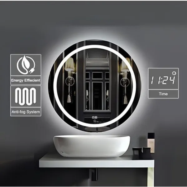 FUAO_Premium_Oval_LED_Bathroom_Mirror_450x600_mm,_Aluminum_Frame_|_3-Color_Light,_Long-Press_Dimmable,_Anti-Fog,_Time_&_Temp_Display_(Brushed_Gold,_18"x24")