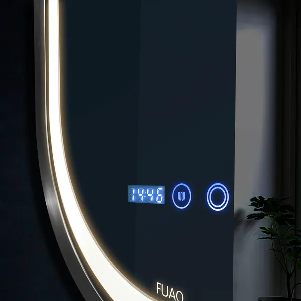FUAO_Interio_Oval_LED_Bathroom_Mirror_450x600_mm,_Aluminum_Frame_|_3-Color_Light,_Long-Press_Dimmable,_Anti-Fog,_Time_&_Temp_Display_(Brushed_Rose_Gold,_18"x24")