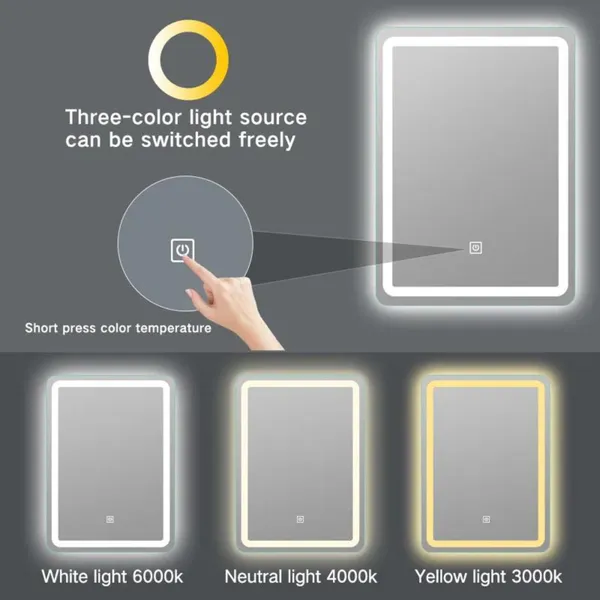 FUAO_Premium_Rectangular_LED_Bathroom_Mirror_450x600_mm,_Aluminium_Frame_|_3-Colour_Light,_Long-Press_Dimmable,_Anti-Fog,_Time_&_Temp_Display_(Brushed_Black,_18"x24")