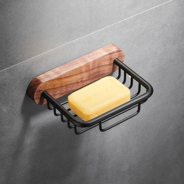 FUAO_Luxury_Aluminium_&_Solid_Wood_Soap_Basket_|_Rust-Proof_Premium_Soap_Holder_for_Bathroom_|_No-Drill_Wall_Mount_with_Adhesive_|_Termite-Free_Solid_Wood_|_Matte_Black_Soap_Dish_for_Shower_Area