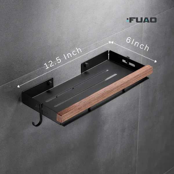 FUAO_Luxury_Aluminium_&_Solid_Wood_Bathroom_Shelf_with_Hooks_|_Rust-Proof,_Termite-Free,_Premium_Wall-Mounted_Bathroom_Organizer_|_Modern_Cosmetic_&_Toiletry_Storage_Rack