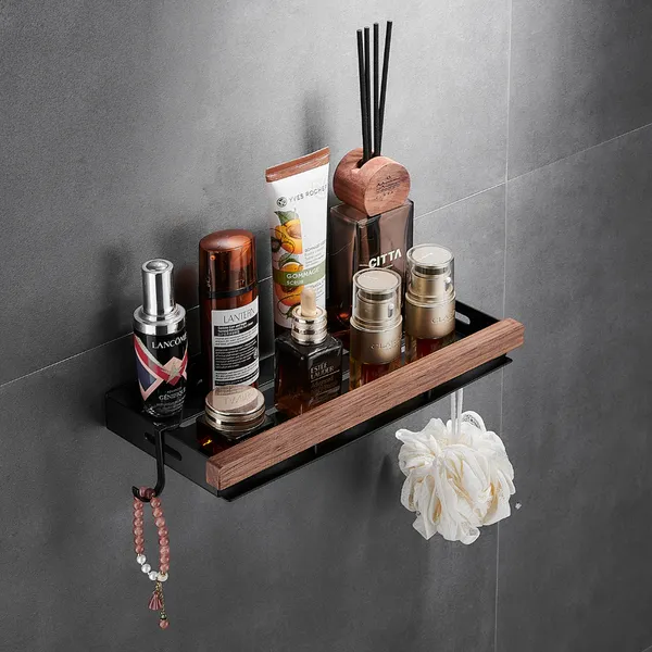 FUAO_Luxury_Aluminium_&_Solid_Wood_Bathroom_Shelf_with_Hooks_|_Rust-Proof,_Termite-Free,_Premium_Wall-Mounted_Bathroom_Organizer_|_Modern_Cosmetic_&_Toiletry_Storage_Rack