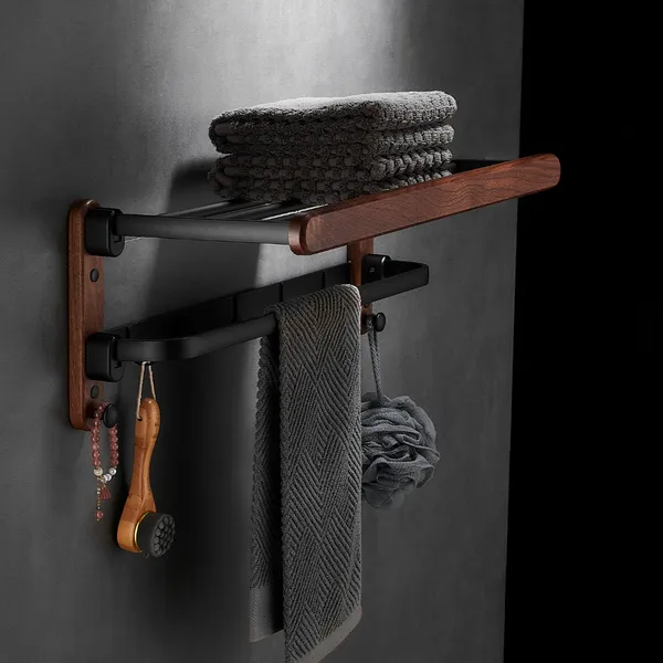 FUAO_Luxury_Solid_Wood_&_Aluminium_Towel_Rack_|_Rust-Proof_10-Year_Warranty_|_Wall_Mounted_Bathroom_Shelf_for_Towels,_Clothes,_Bathrobes_|_Premium_Termite-Free_Wooden_Bathroom_Accessory
