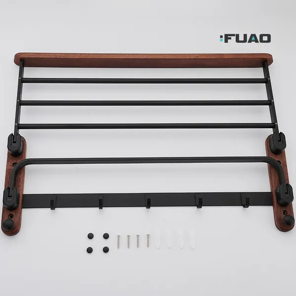 FUAO_Luxury_Solid_Wood_&_Aluminium_Towel_Rack_|_Rust-Proof_10-Year_Warranty_|_Wall_Mounted_Bathroom_Shelf_for_Towels,_Clothes,_Bathrobes_|_Premium_Termite-Free_Wooden_Bathroom_Accessory