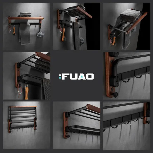 FUAO_Luxury_Solid_Wood_&_Aluminium_Towel_Rack_|_Rust-Proof_10-Year_Warranty_|_Wall_Mounted_Bathroom_Shelf_for_Towels,_Clothes,_Bathrobes_|_Premium_Termite-Free_Wooden_Bathroom_Accessory