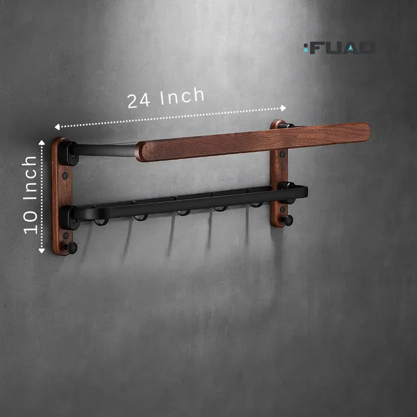 FUAO_Luxury_Solid_Wood_&_Aluminium_Towel_Rack_|_Rust-Proof_10-Year_Warranty_|_Wall_Mounted_Bathroom_Shelf_for_Towels,_Clothes,_Bathrobes_|_Premium_Termite-Free_Wooden_Bathroom_Accessory