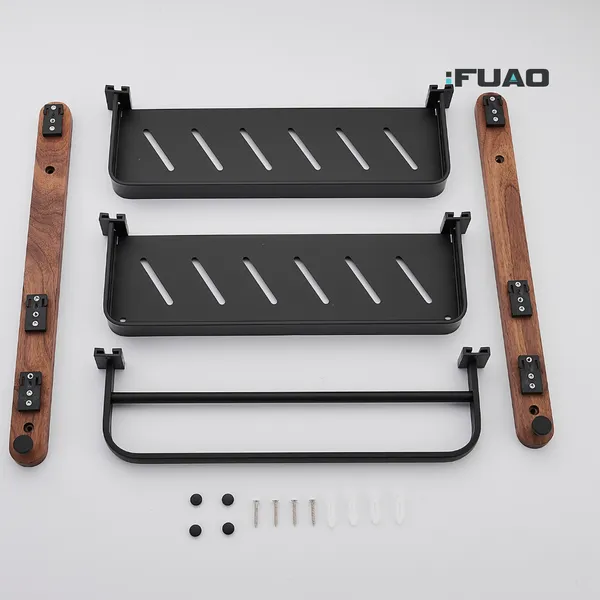 FUAO_Luxury_Double_Bathroom_Shelf_with_Towel_Holder_&_Hooks_|_Premium_Aluminium_+_Solid_Wood_|_Rust-Proof,_Termite-Free_|_Space_Saving_Wall_Mounted_Organizer_for_Washbasin_&_Shower_Area