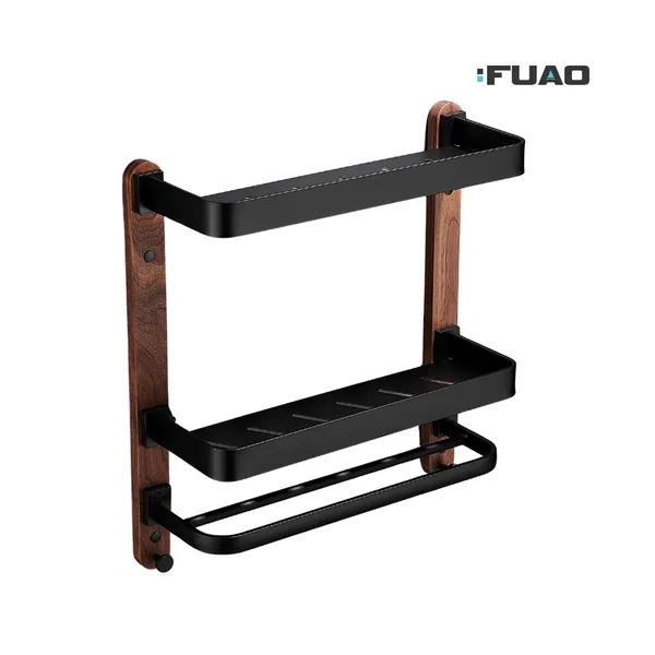 FUAO_Luxury_Double_Bathroom_Shelf_with_Towel_Holder_&_Hooks_|_Premium_Aluminium_+_Solid_Wood_|_Rust-Proof,_Termite-Free_|_Space_Saving_Wall_Mounted_Organizer_for_Washbasin_&_Shower_Area