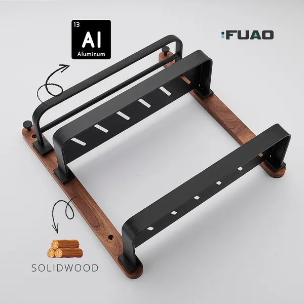 FUAO_Luxury_Double_Bathroom_Shelf_with_Towel_Holder_&_Hooks_|_Premium_Aluminium_+_Solid_Wood_|_Rust-Proof,_Termite-Free_|_Space_Saving_Wall_Mounted_Organizer_for_Washbasin_&_Shower_Area