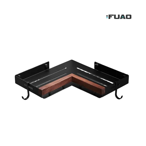 Fuao_Bathroom_Corner_Shelf_with_Walnut_Wood_&_Matte_Black_Aluminium_Frame,_Wall_Mounted_Shower_Corner_with_Side_Hooks_for_Shampoo_Toiletries_Storage