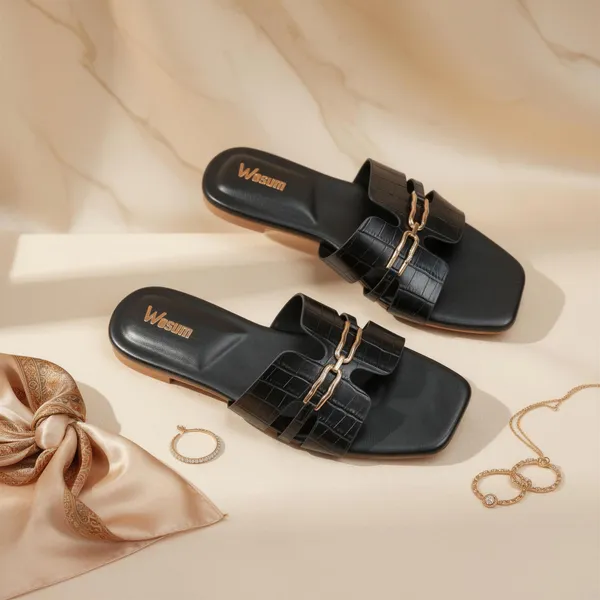 Black_Croc_Chain_Flat_Sandals_for_Women_|_Premium_Designer_Slip-On_Slides