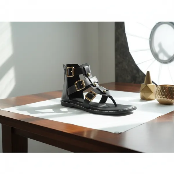 Black_Gladiator_Sandals_for_Women_–_Gold_Buckle_Strappy_Designer_Flat_Sandals