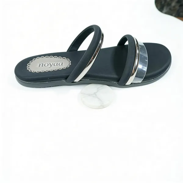 Black_Metallic_Double_Strap_Slide_Sandals_|_Premium_Transparent_Comfort_Flats