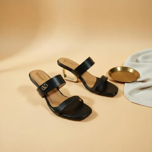Black_Textured_Slide_Sandals_with_Sculpted_Gold_Heel_–_Designer_Open_Toe_Mule_Heels_for_Women